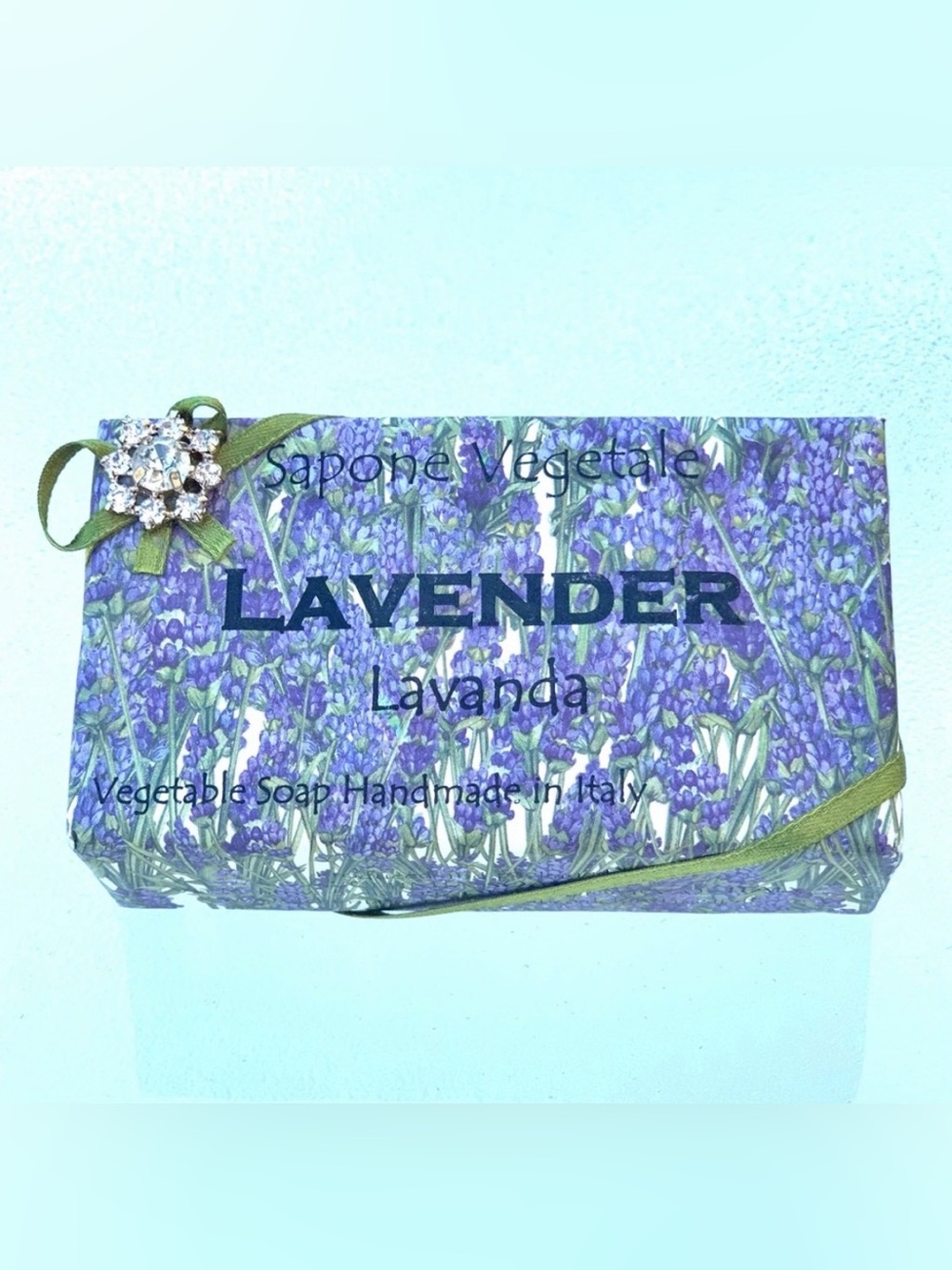 Italian Lavender Sapone Vegetale Bar Soap with Rhinestone Embellished Wrapping - Picture 1 of 7